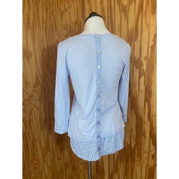 Moth Long Sleeve Eyelet Hem Tunic Top Round Neck Casual Button Modal Blue S/P - Picture 2 of 9